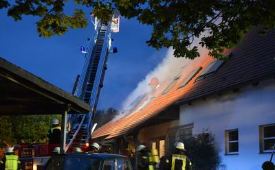 Flammen schlagen aus dem Dach: Feuerwehr verhindert Brandausbreitung